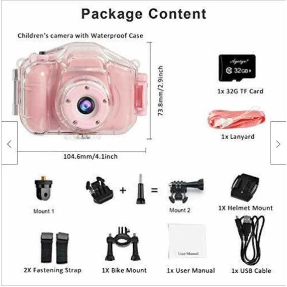 Agoigo Kids Waterproof Camera Pink 2 inch Screen Comes With Extra Set Blue NIB